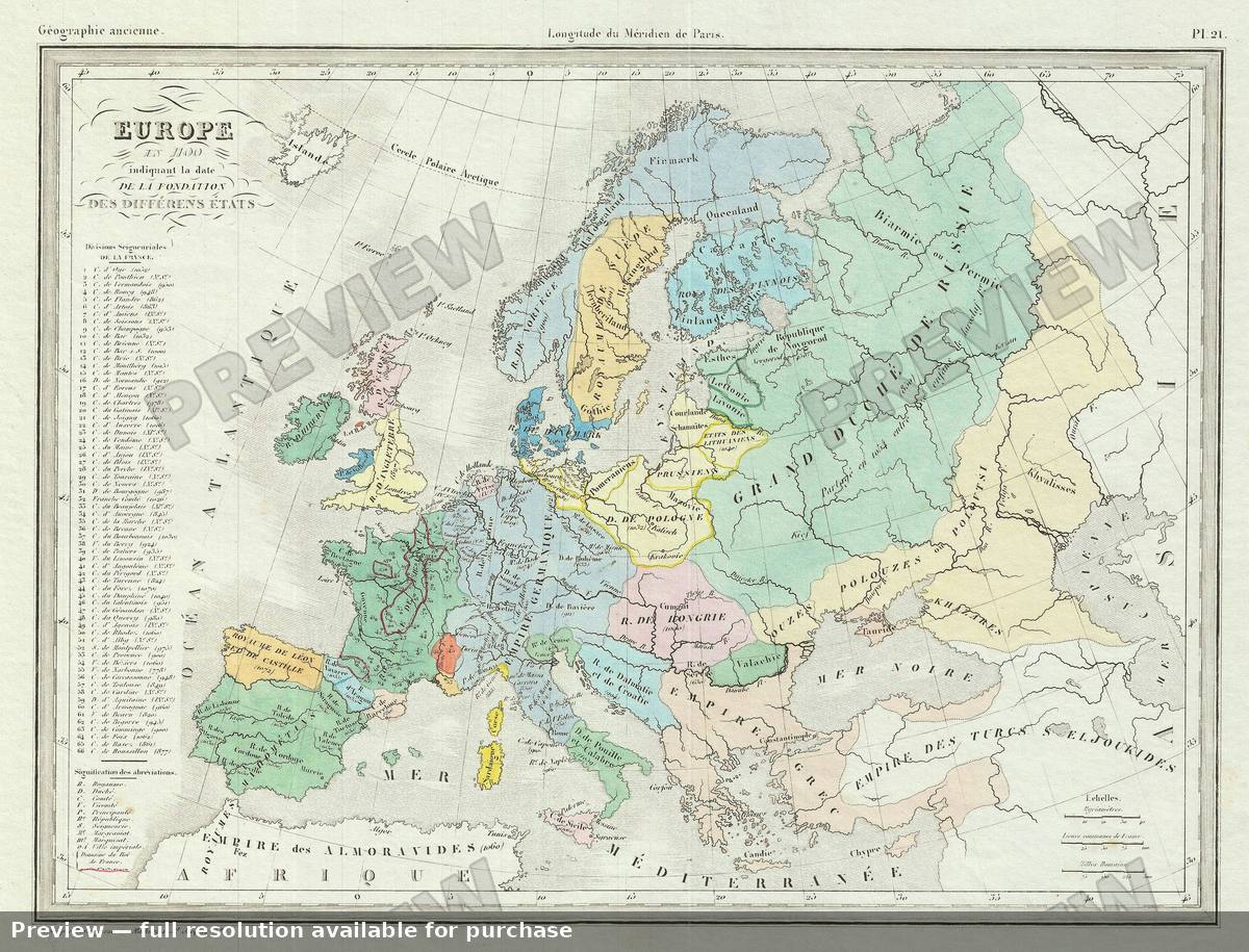 Antique map: Europe 1100, 1843