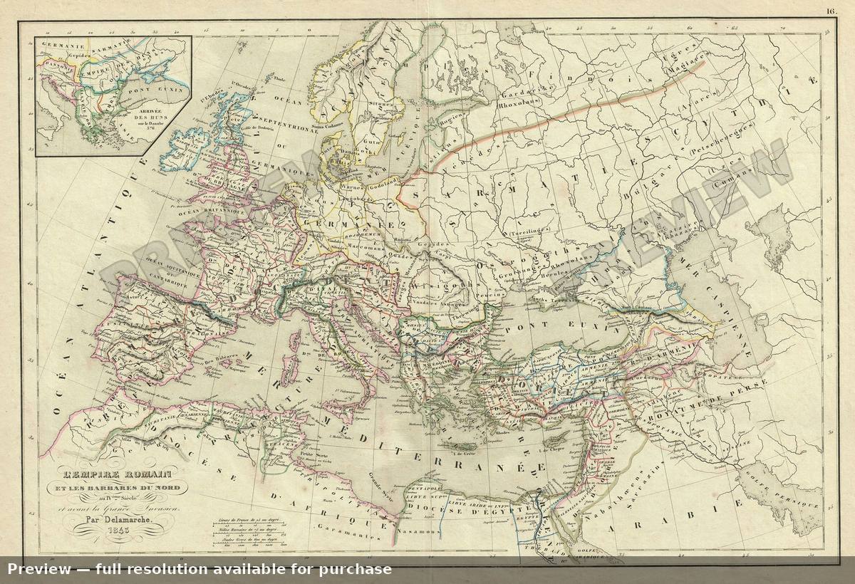 Antique map: Europe Barbarian, 1850
