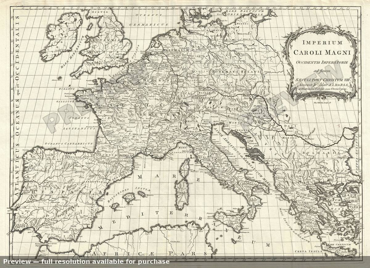 Antique map: Europe Charlemagne, 1768