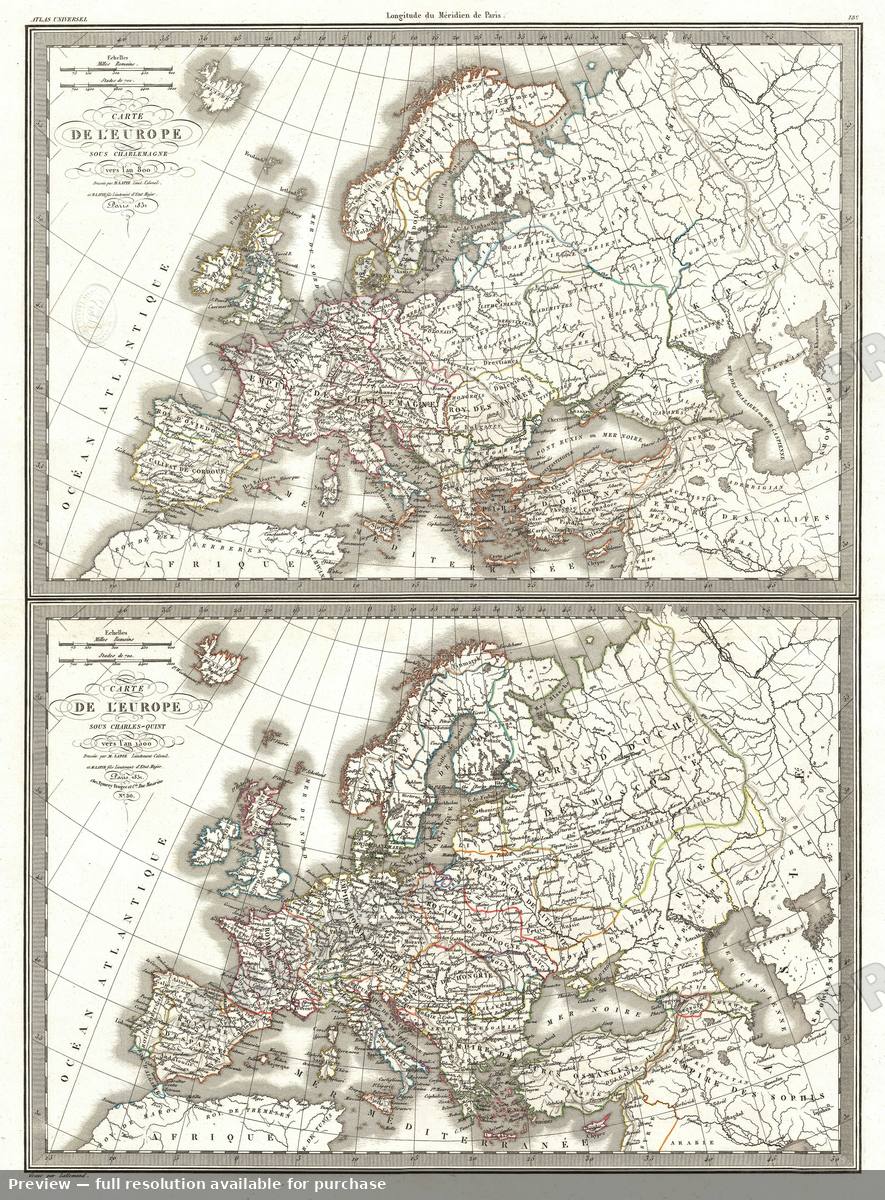 Antique map: Europe Charlemagne, 1829, 1829