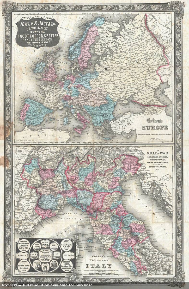 Antique map: Europe Italy War, 1859