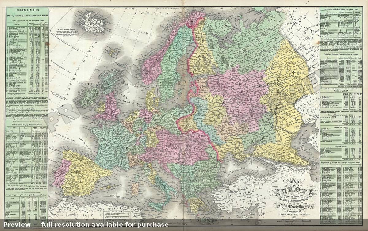 Antique map: Europe Latest, 1854, 1854