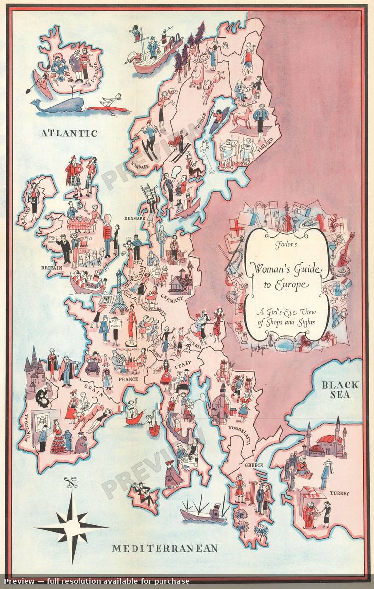 Antique map: Europe Shops Sights, 1953