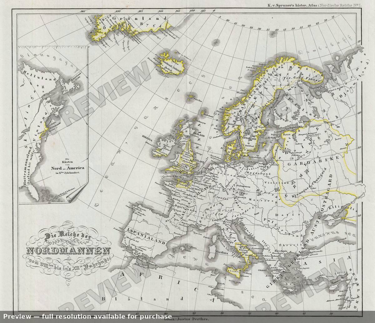 Antique map: Europe Viking, 1854