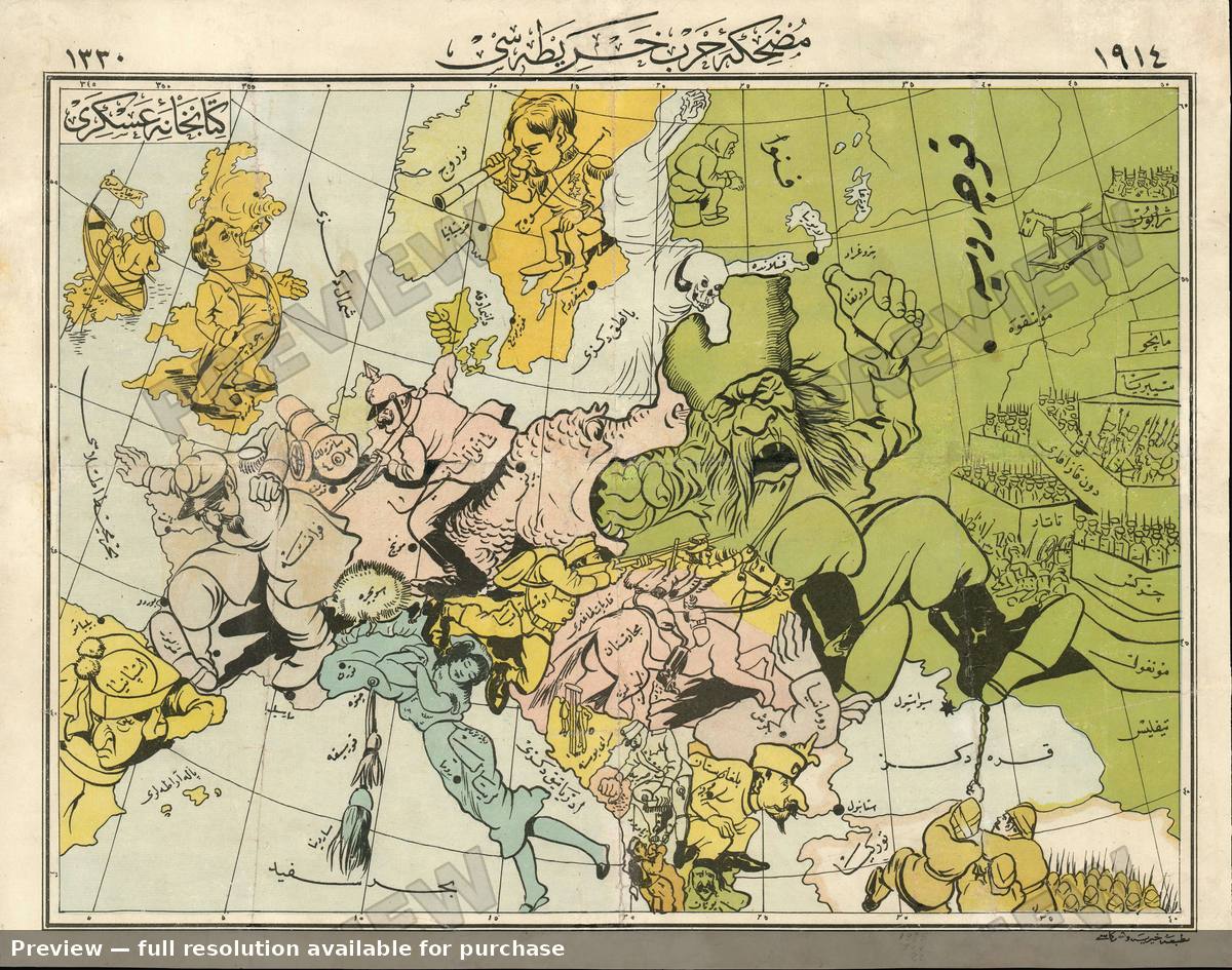 Antique map: Europe WWI, 1914, 1914