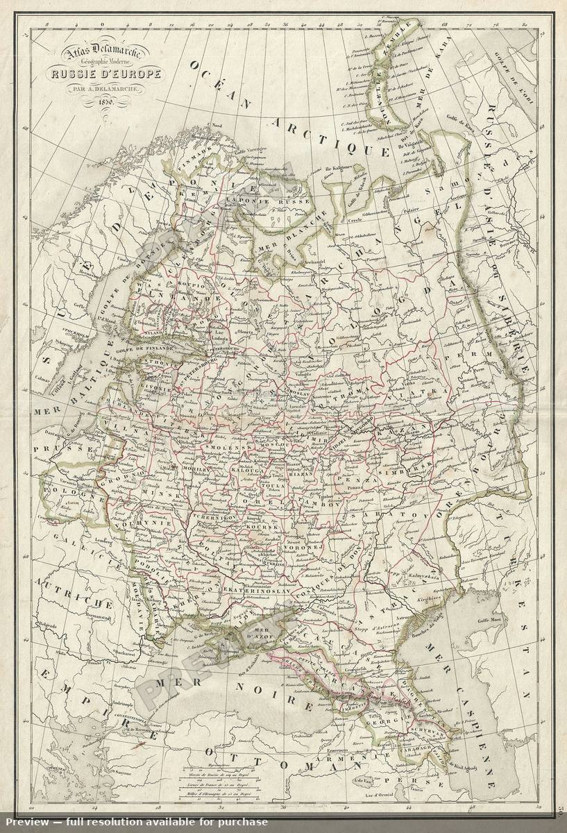 Antique map: European Russia, 1850