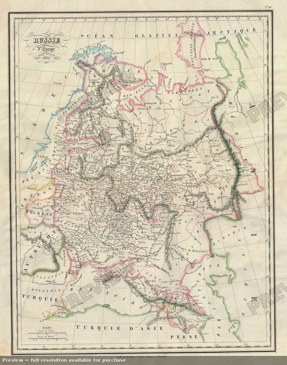 Antique map: European Russia, 1837