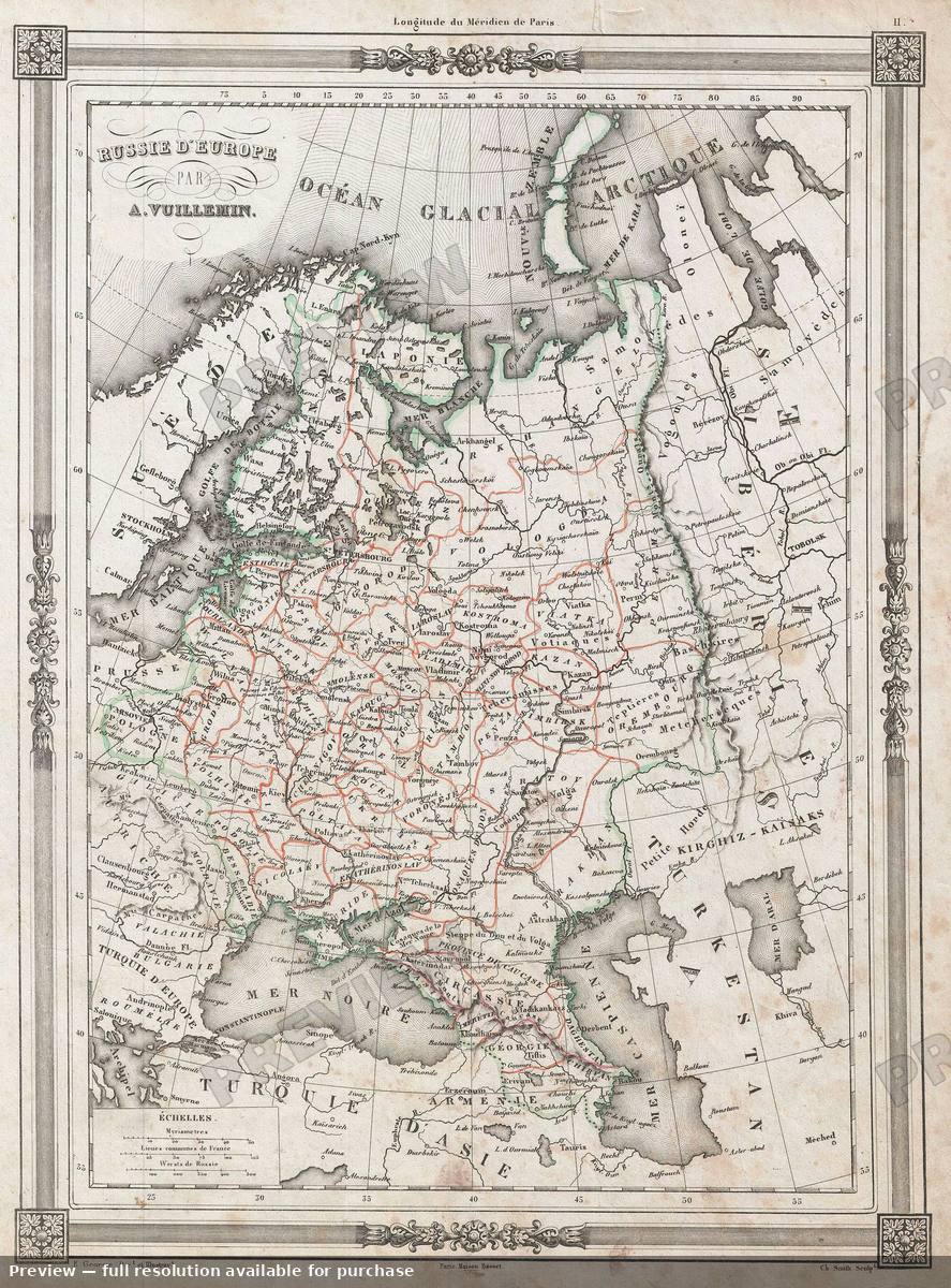Antique map: European Russia, 1852