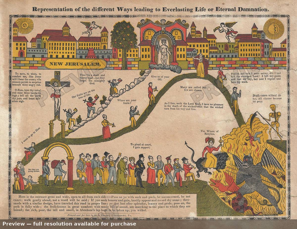 Antique map: Everlasting Life Eternal Damnation, 1830