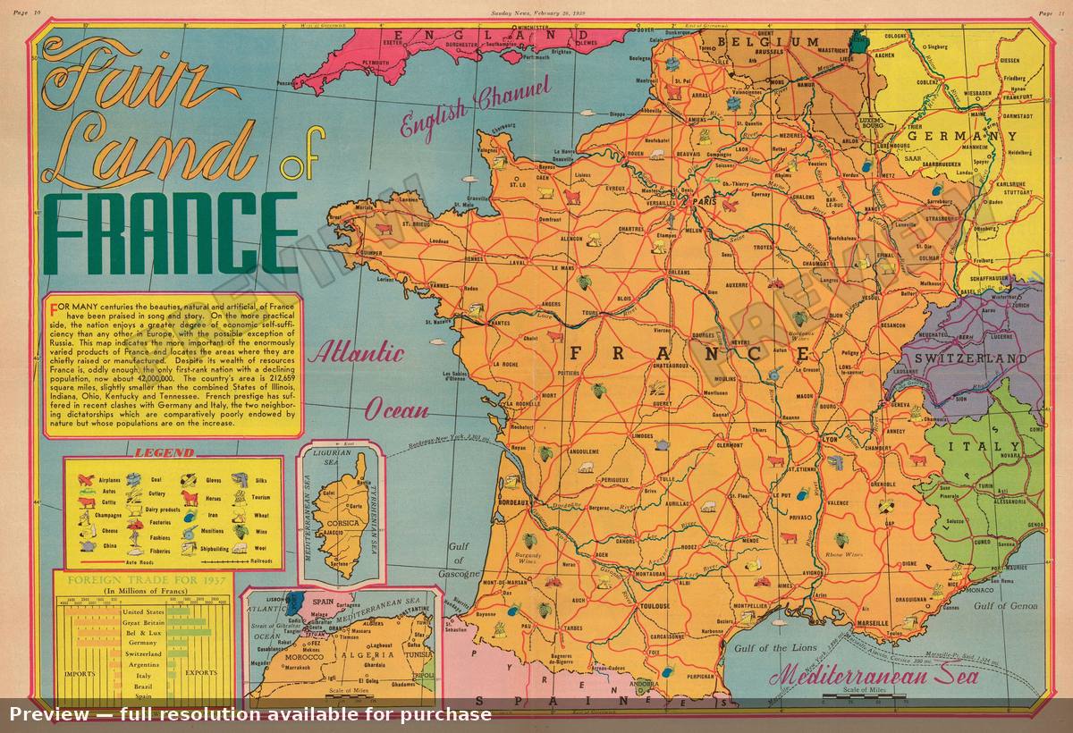 Antique map: Fair Land France, 1939, 1939