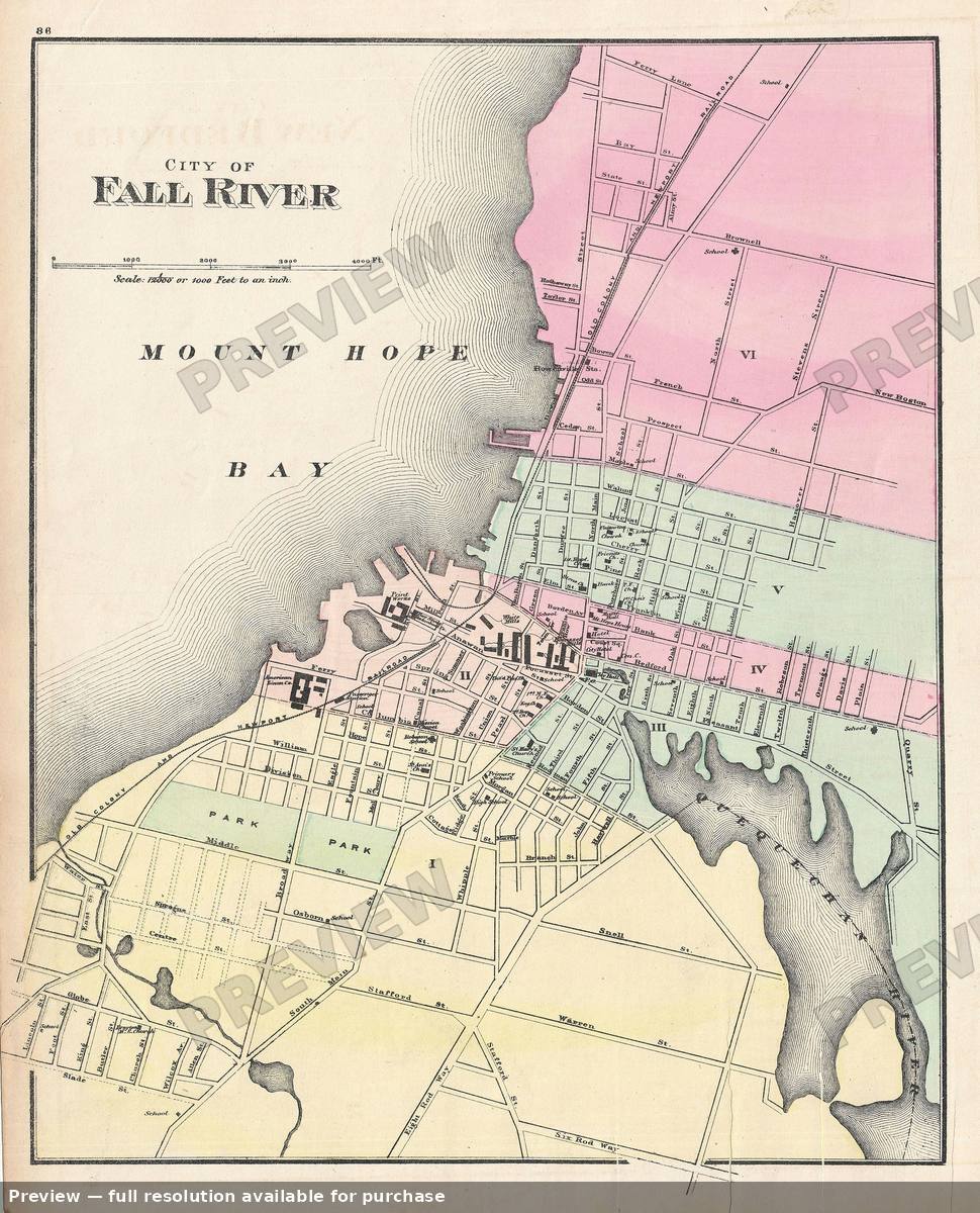 Antique map: Fall River, 1871