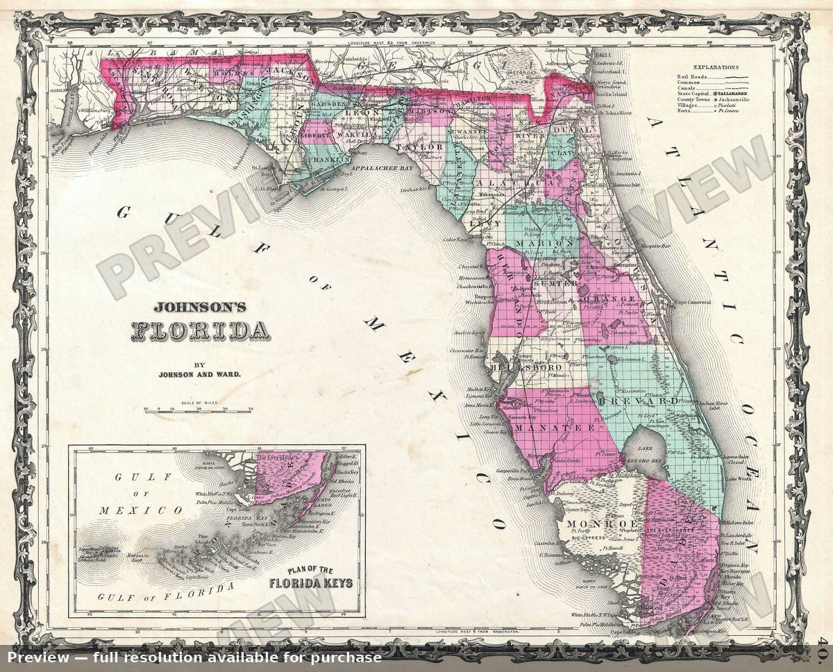 Antique map: FL, 1862