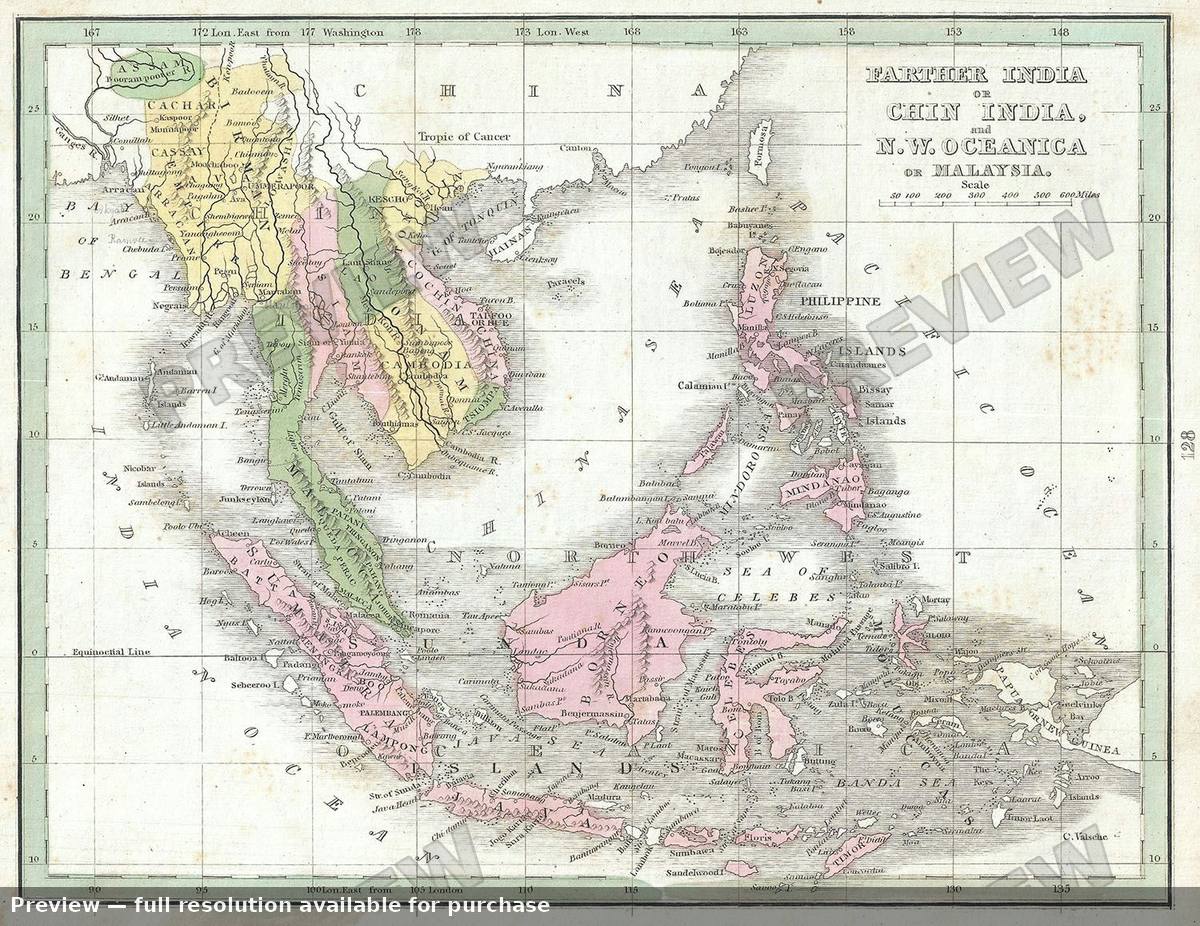 Antique map: Farther India, 1835