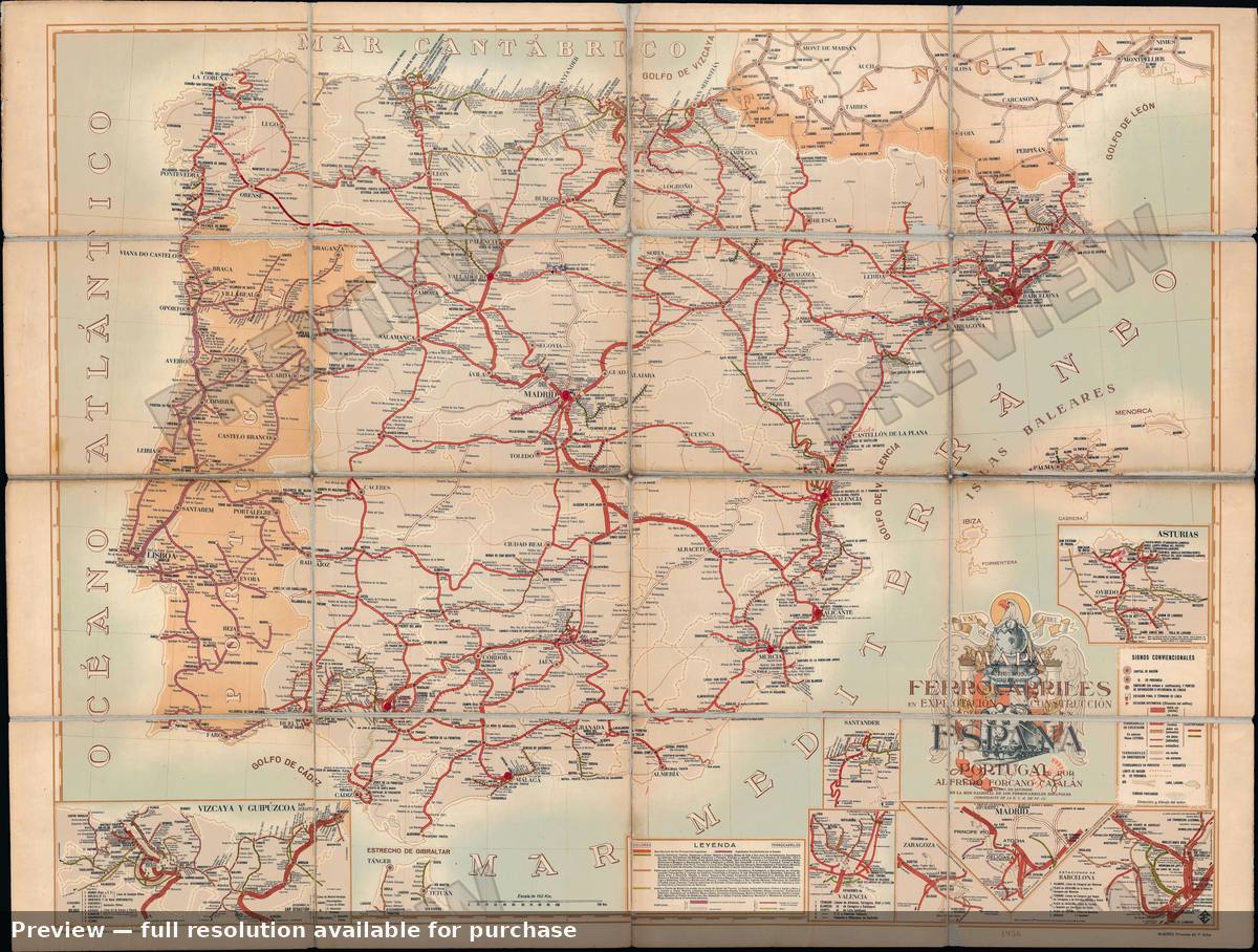 Antique map: Ferrocarriles Espana, 1956
