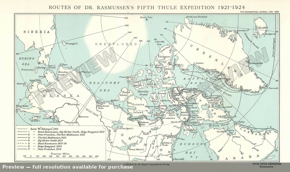 Antique map: Fifth Thule Expedition, 1926, 1926