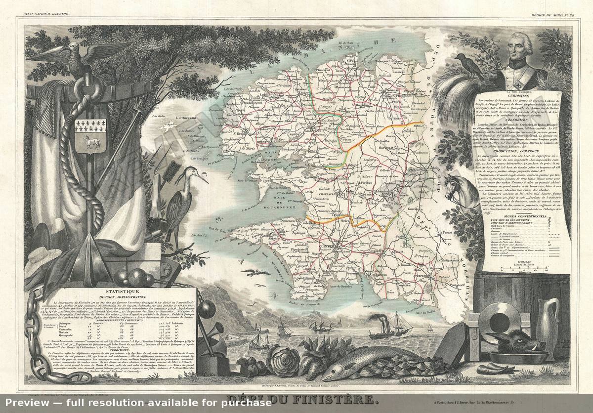 Antique map: Finistere, 1852, 1852