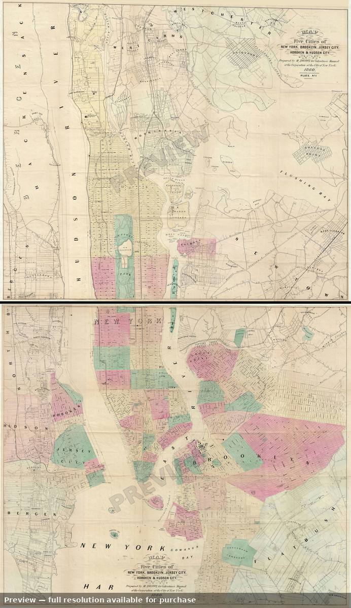 Antique map: Five Cities, 1860
