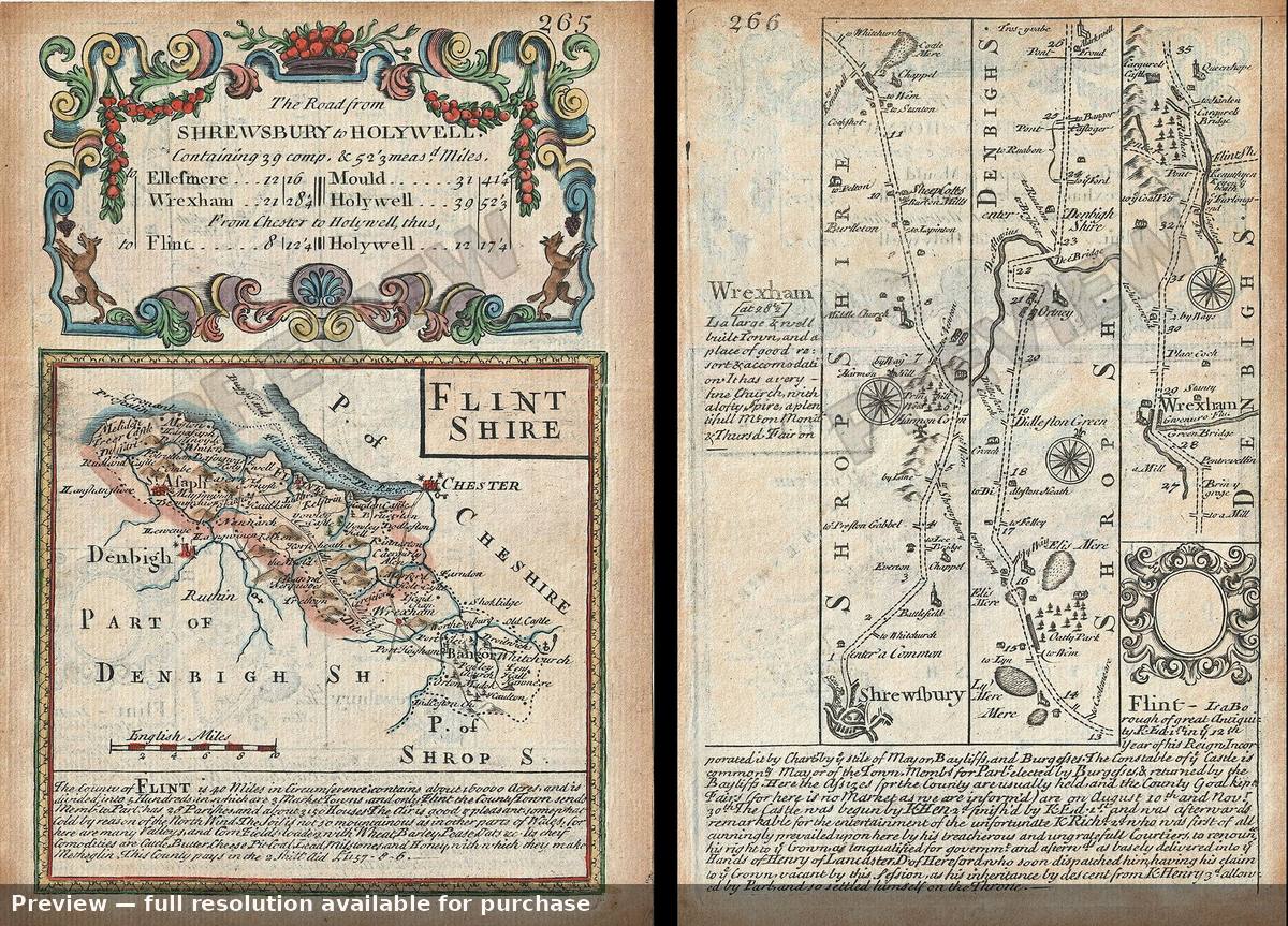 Antique map: Flintshire, 1736, 1736