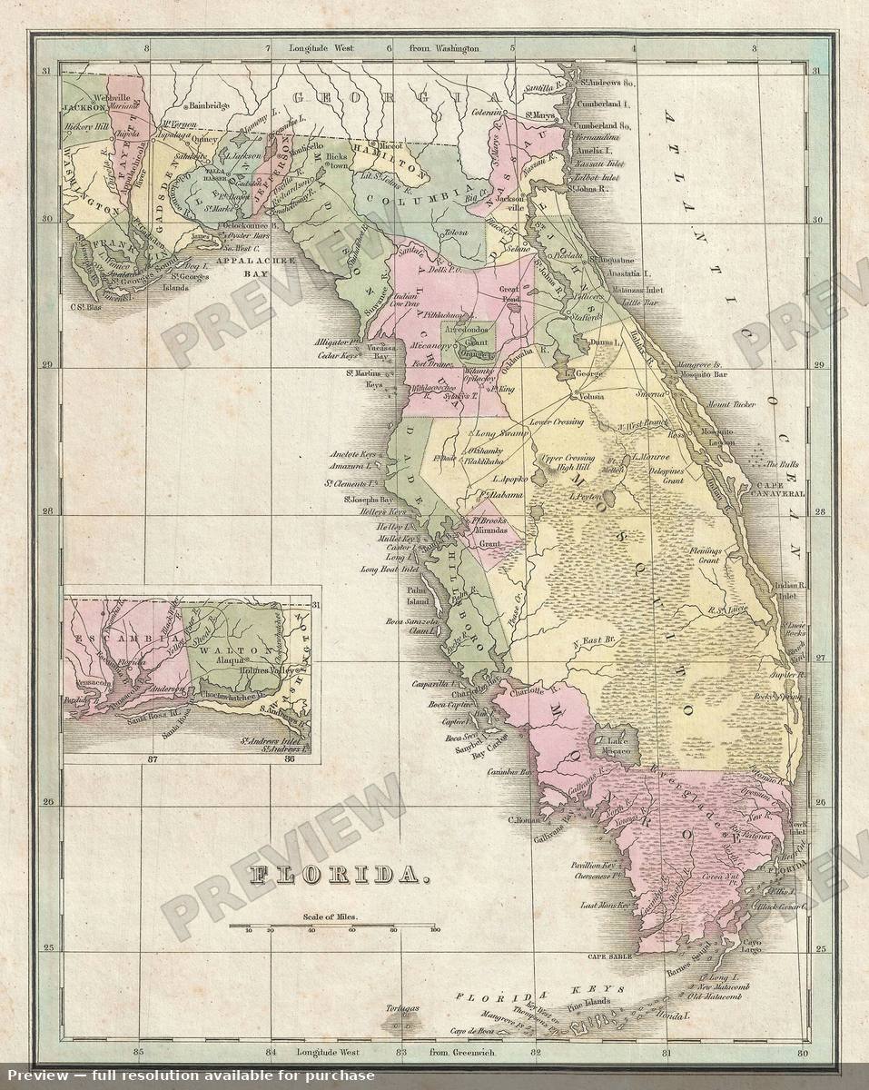 Antique map: Florida, 1835
