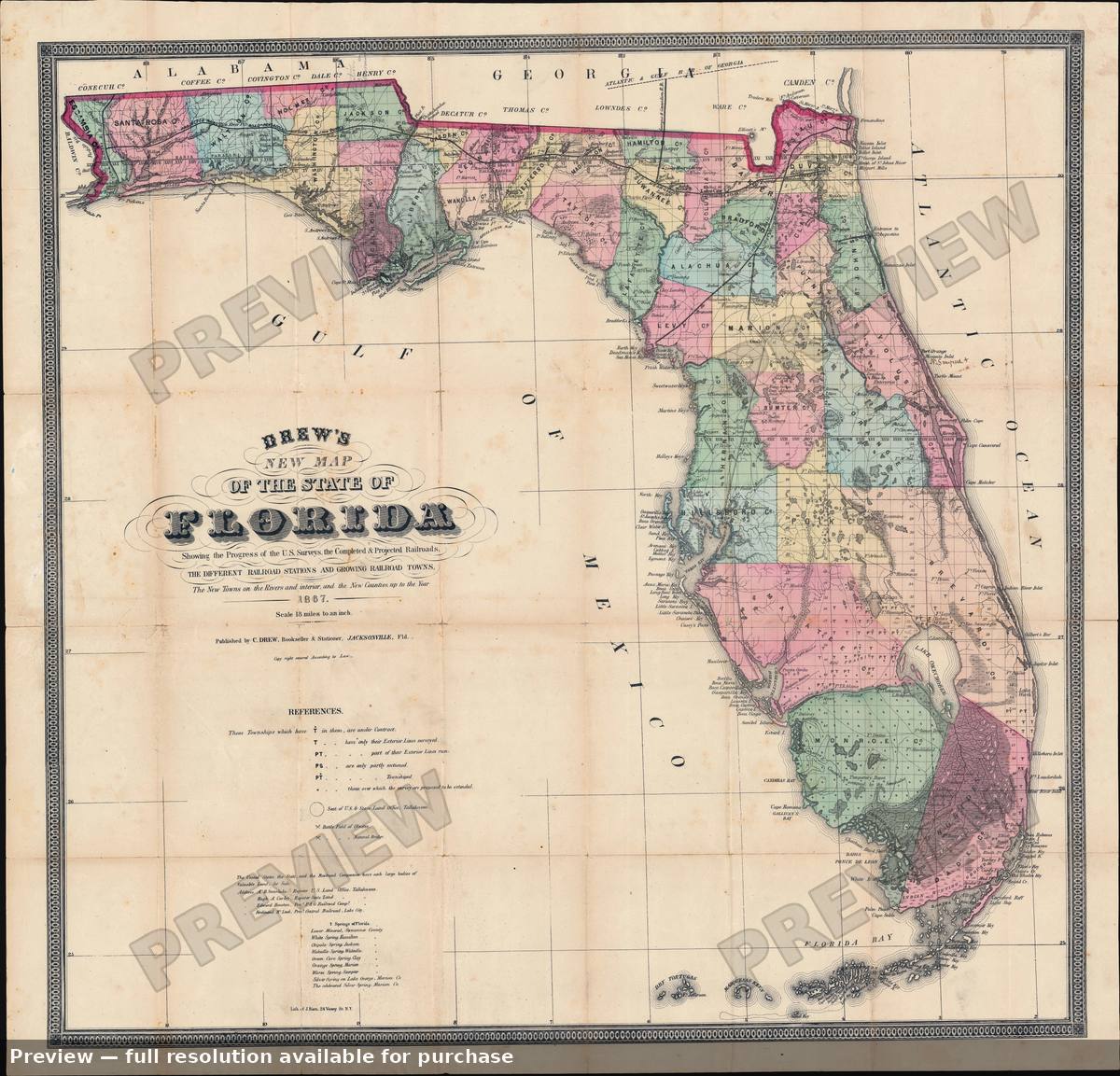 Antique map: Florida, 1867, 1867