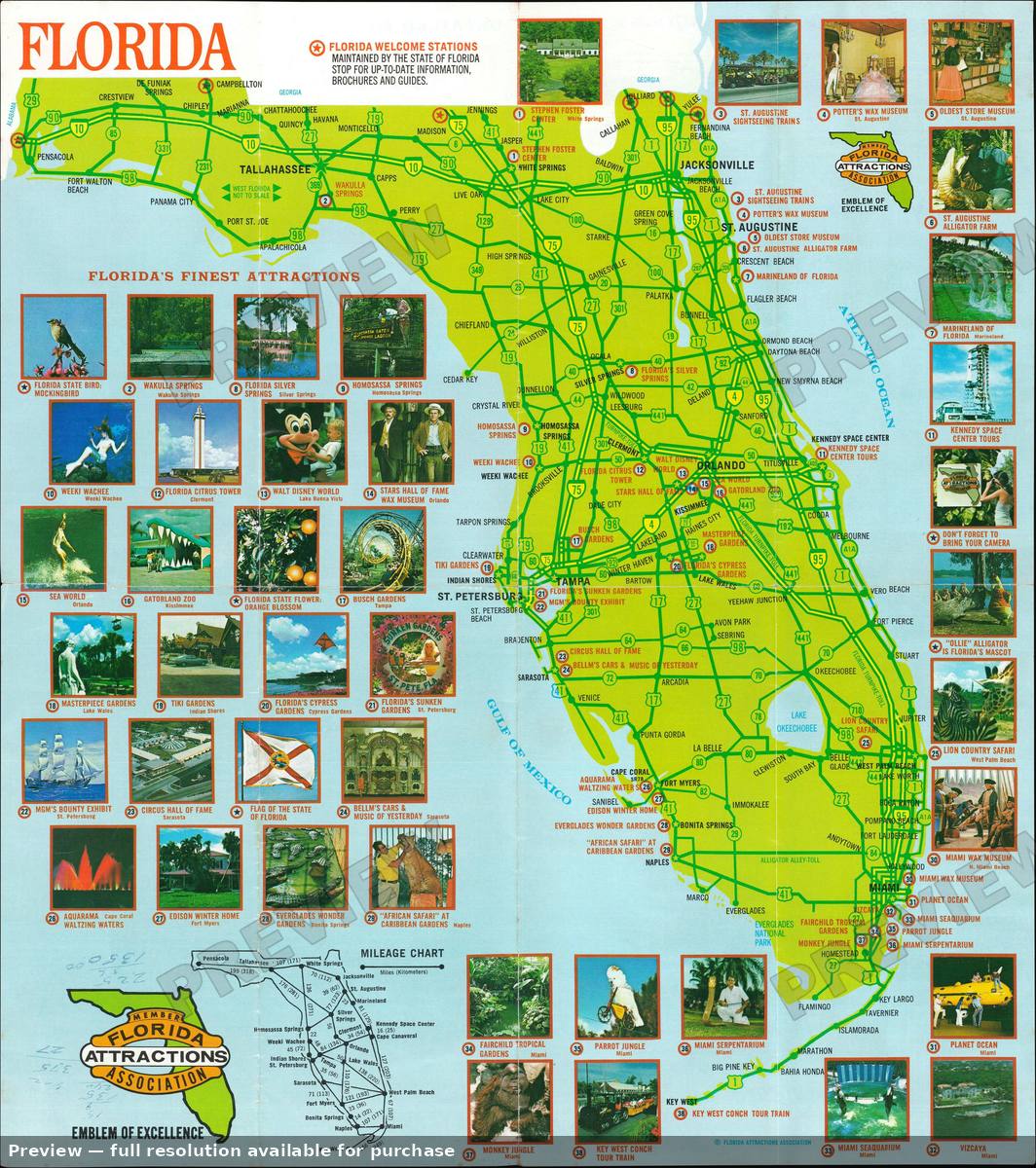 Antique map: Florida, 1975