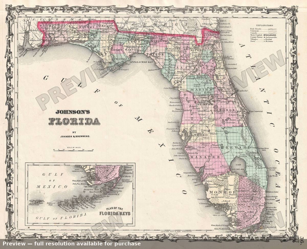 Antique map: Florida, 1861, 1861