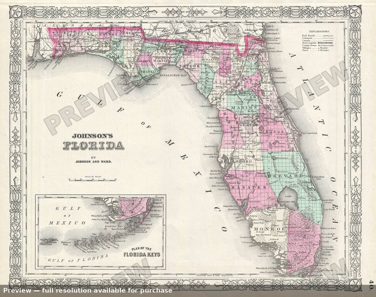 Antique map: Florida, 1863