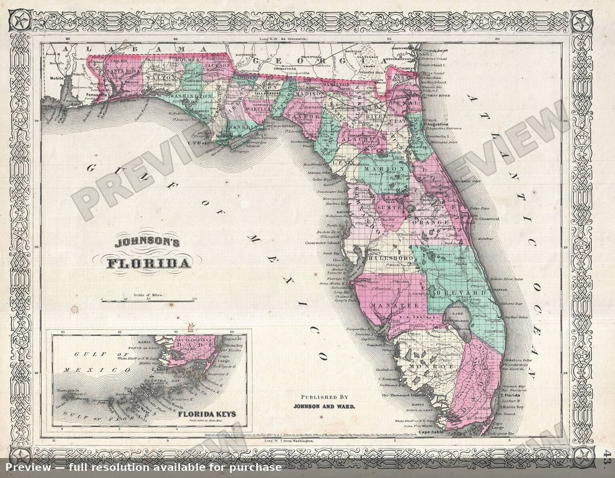 Antique map: Florida, 1866, 1866