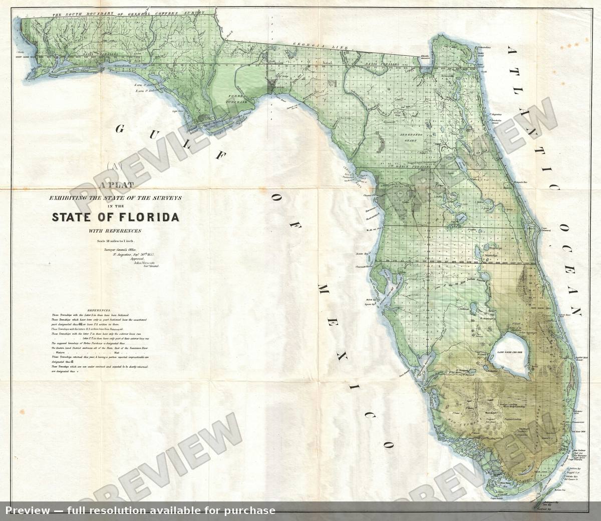 Antique map: Florida, 1853