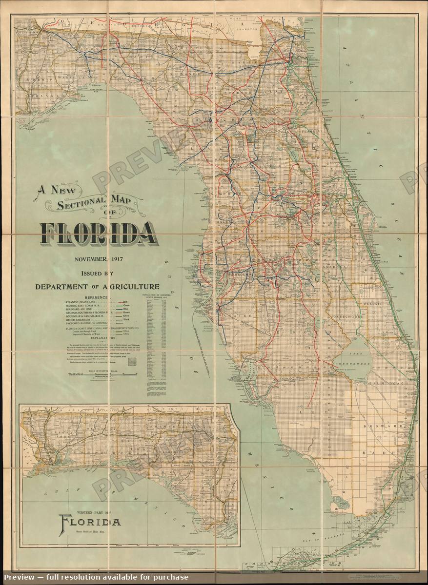 Antique map: Florida, 1917