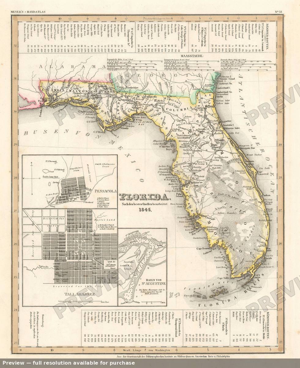 Antique map: Florida, 1845
