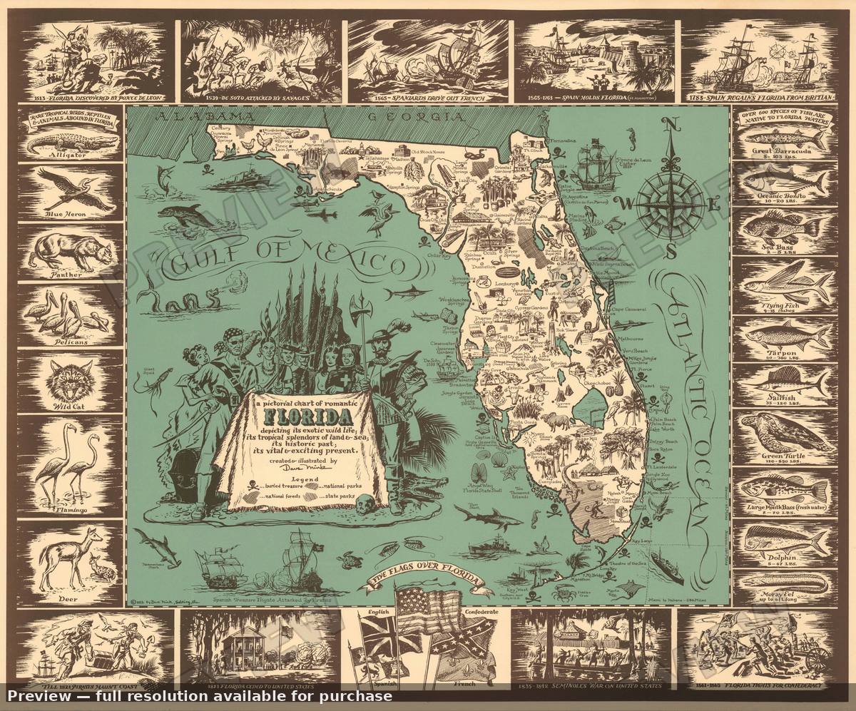 Antique map: Florida, 1951