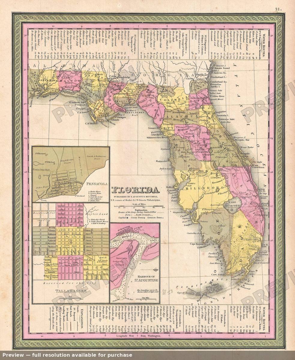 Antique map: Florida, 1849, 1849