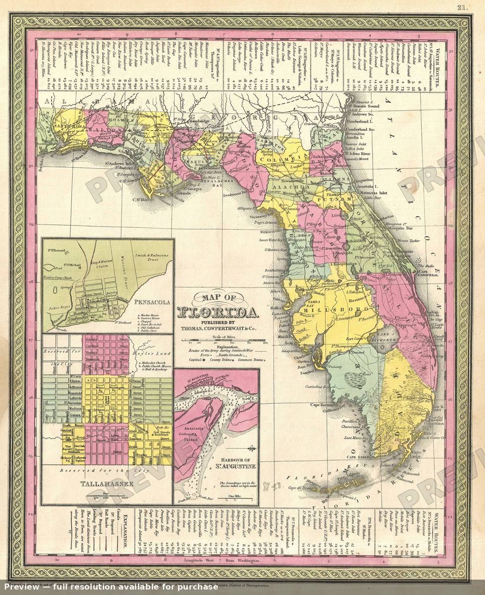 Antique map: Florida, 1854, 1854
