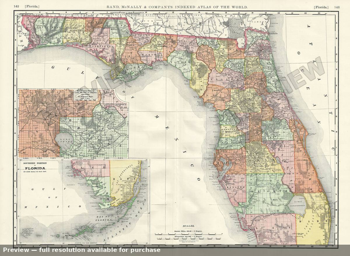 Antique map: Florida, 1893, 1893
