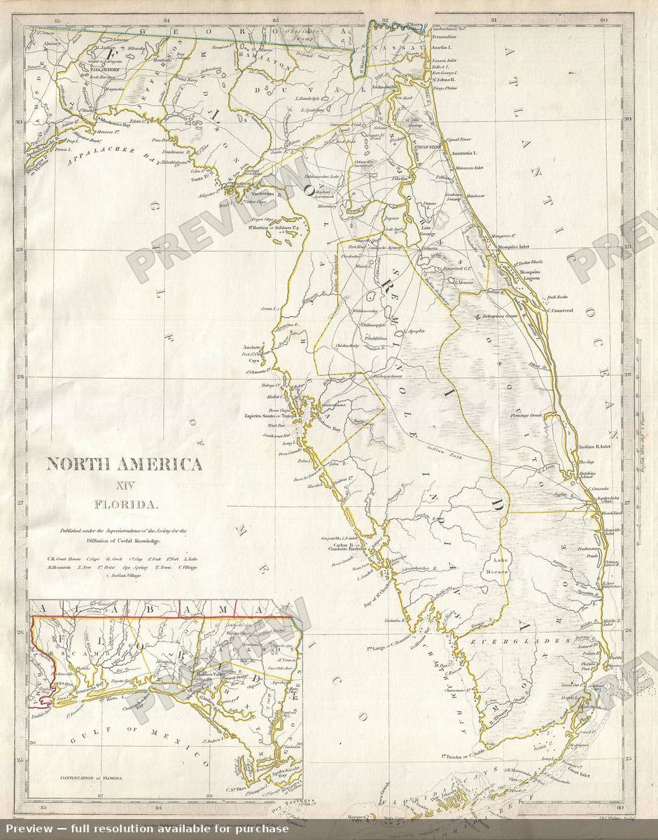Antique map: Florida, 1844, 1844