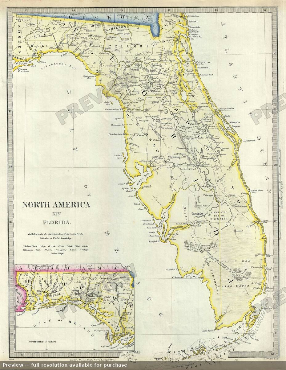 Antique map: Florida, 1848, 1848