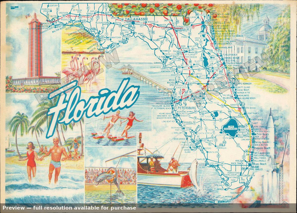 Antique map: Florida, 1955