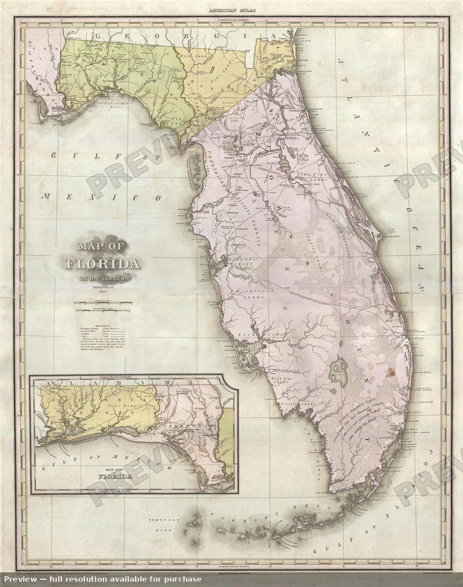 Antique map: Florida, 1825, 1825