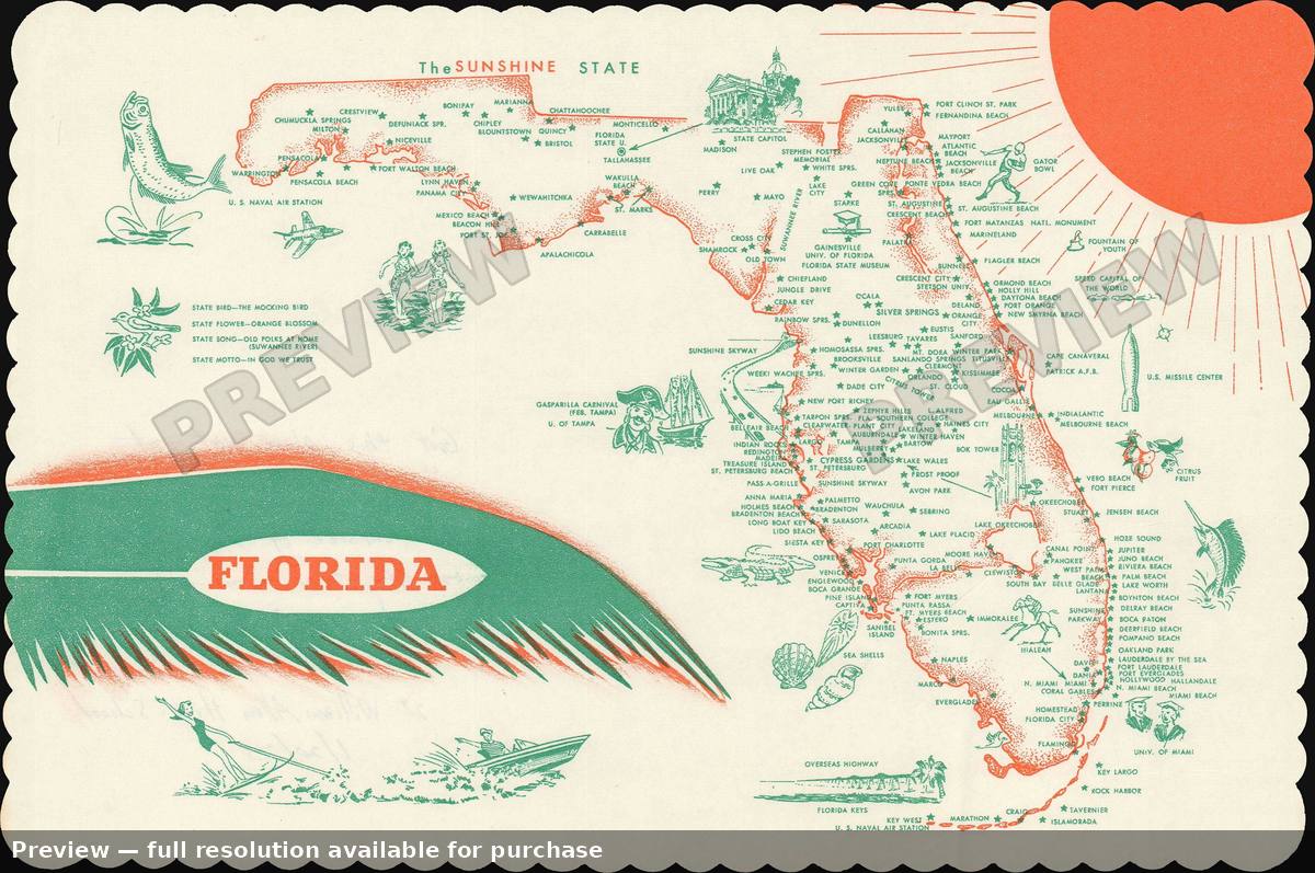 Antique map: Florida, 1973
