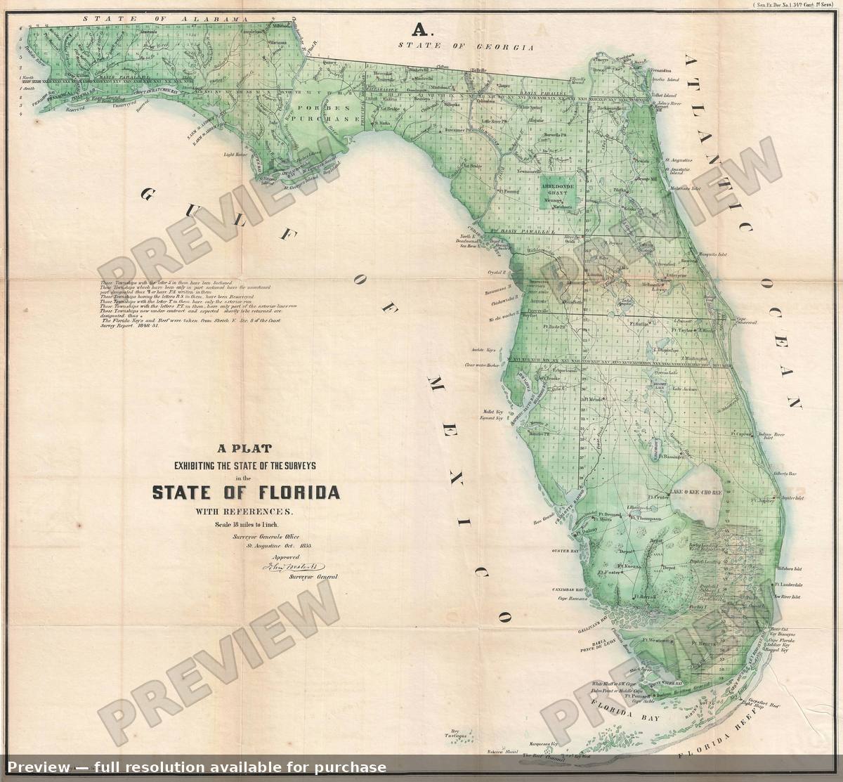 Antique map: Florida, 1855, 1855