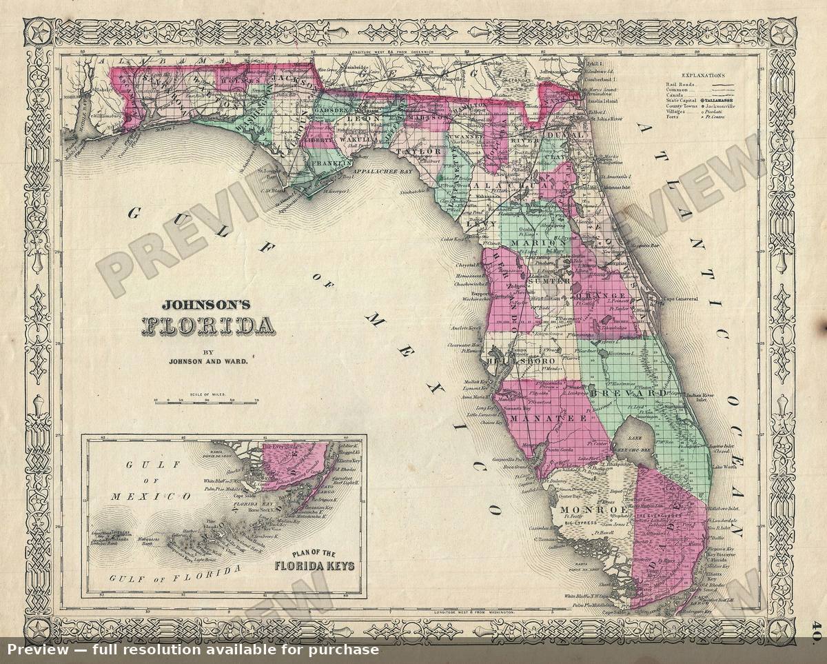 Antique map: Florida 2, 1863