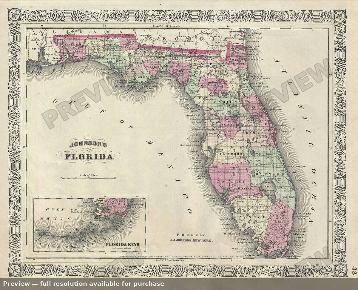 Antique map: Florida 2, 1866