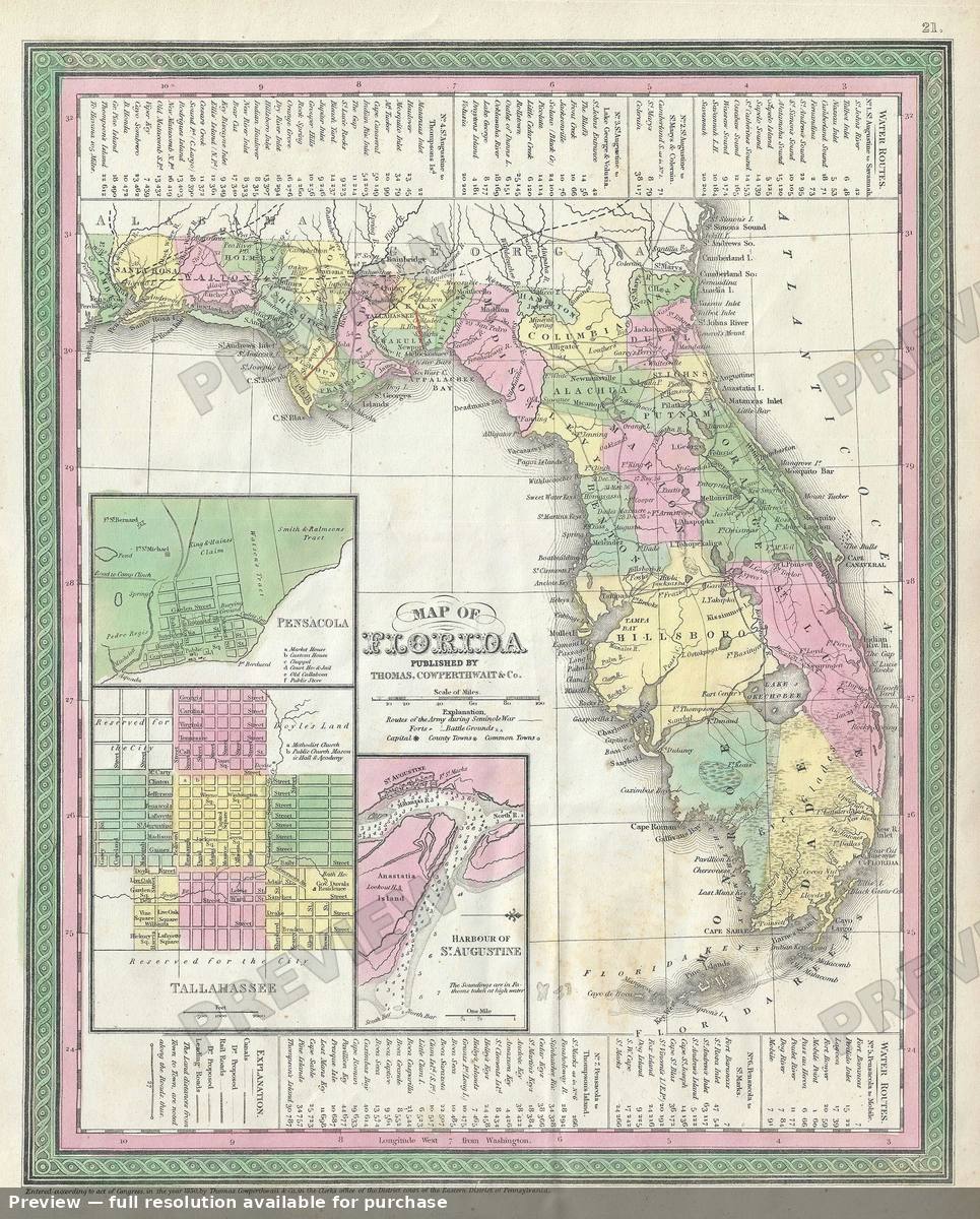 Antique map: Florida 2, 1854, 1854