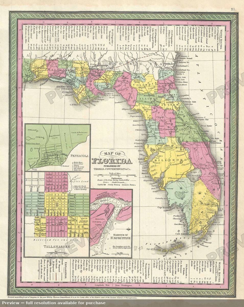Antique map: Florida 3, 1854, 1854