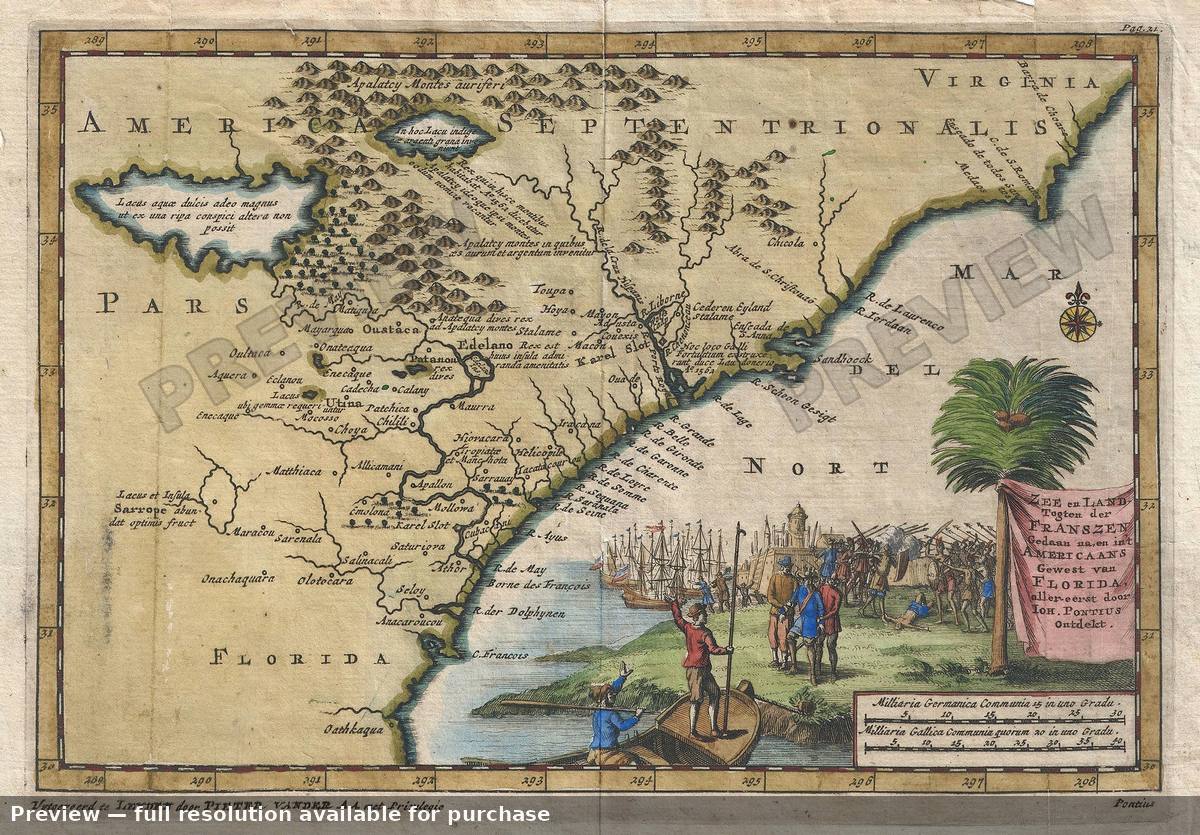 Antique map: Florida Carolina, 1706