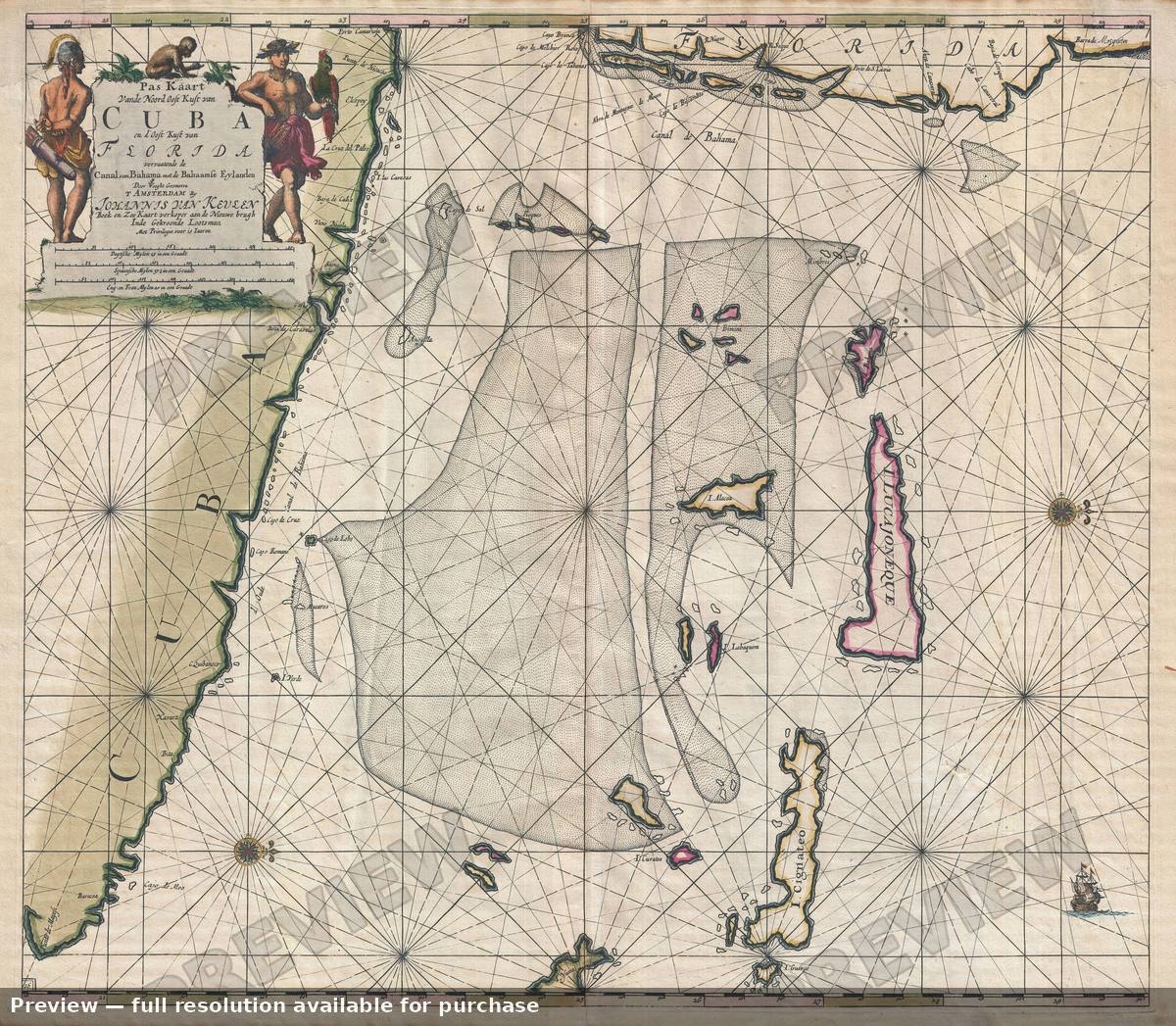 Antique map: Florida Cuba Bahamas, 1687