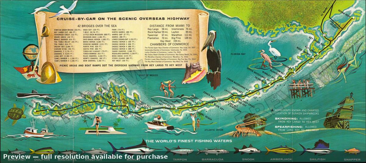 Antique map: Florida Keys, 1973