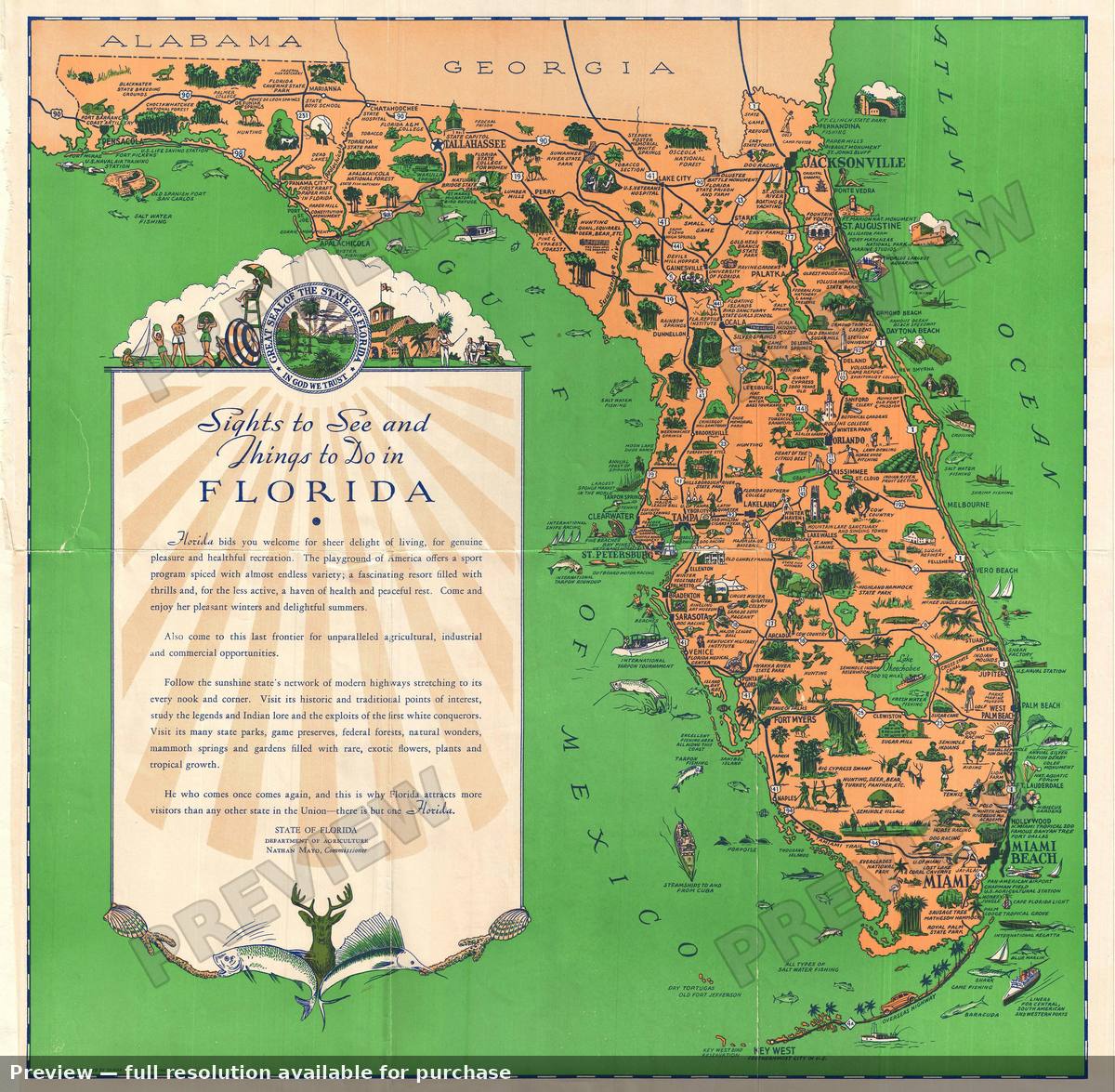 Antique map: Florida Pictorial, 1940, 1940
