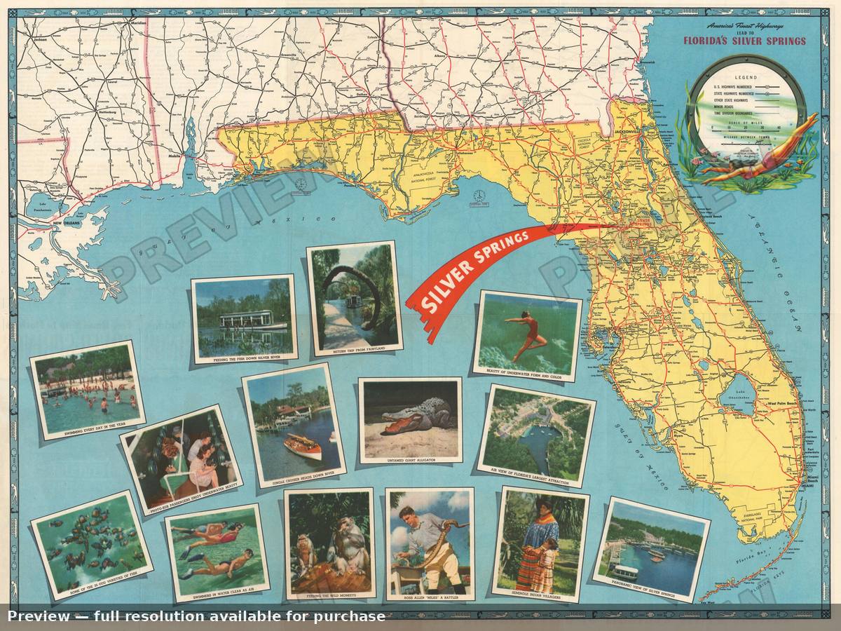 Antique map: Florida Silver Springs, 1952, 1952